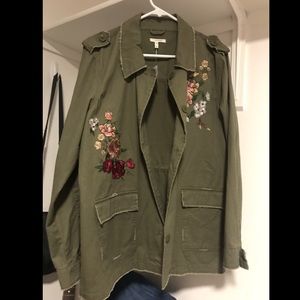 NWT Maurice’s Army Green Jacket Embroidered Floral